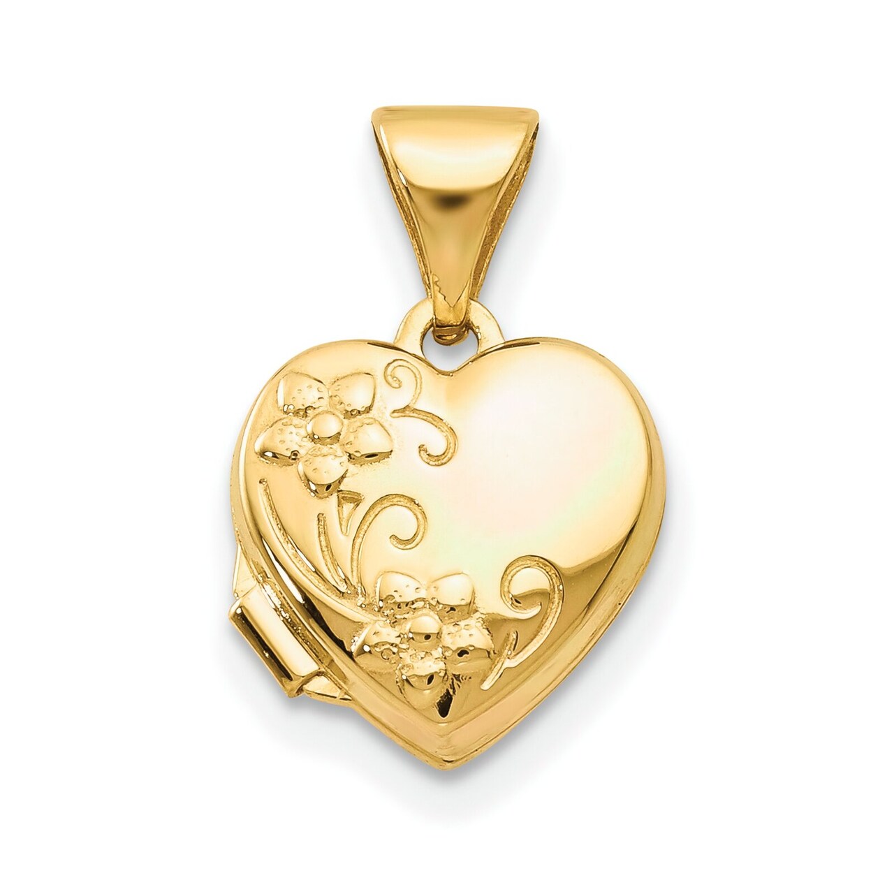 14K Gold Flower Heart Locket Photo Pendant Jewelry 16.2mm x 10.4mm